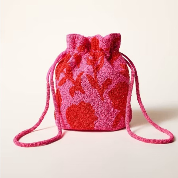 Kate Spade New York x Target Beaded Classic Rose Drawstring Bucket Bag pink red - Picture 1 of 4